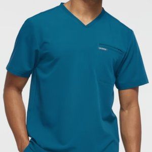 Jaanuu Mens One-Pocket Scrub Top, Size Large, Caribbean Blue